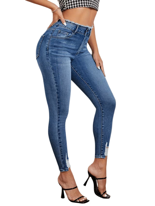 Vaqueros ajustados rotos cintura alta - Lovelys