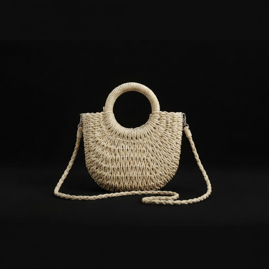 Bolso Cubo Rafia Beige fondo negro