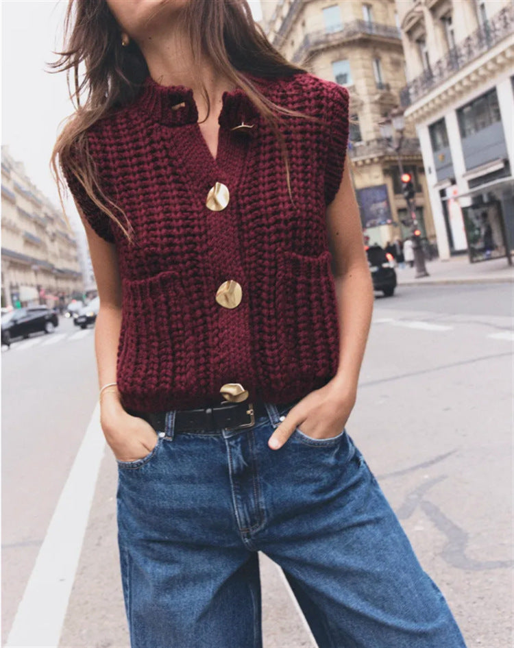 Chaleco de punto grueso con botones dorados - Lovelys