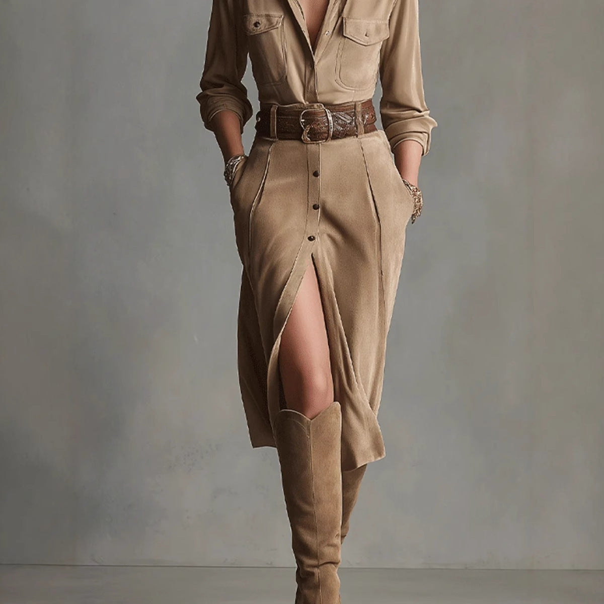 Vestido “Sahara Elegance” con abertura frontal - Lovelys