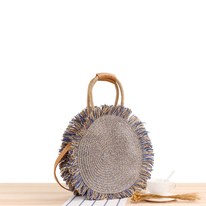 Bolso Redondo de Rafia con Flecos