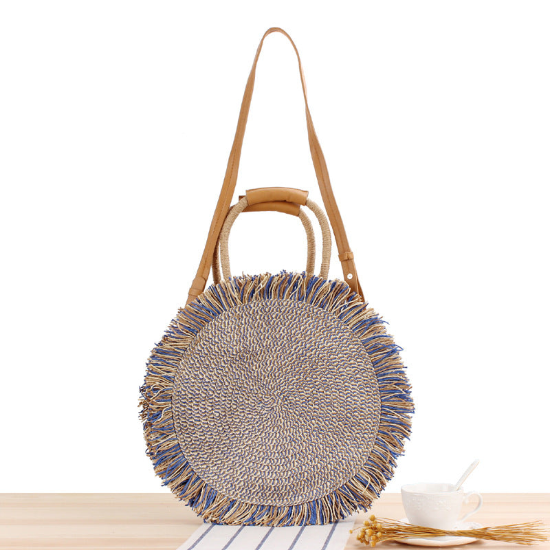 Bolso Redondo de Rafia con Flecos
