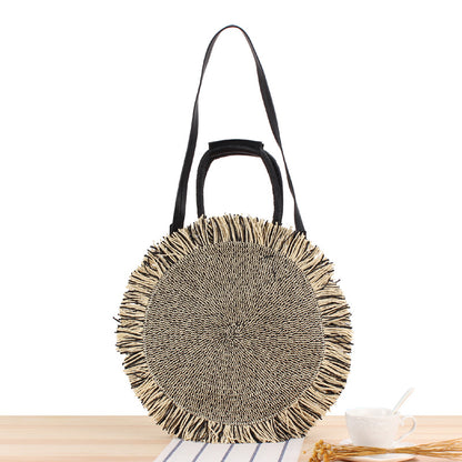 Bolso Redondo de Rafia con Flecos