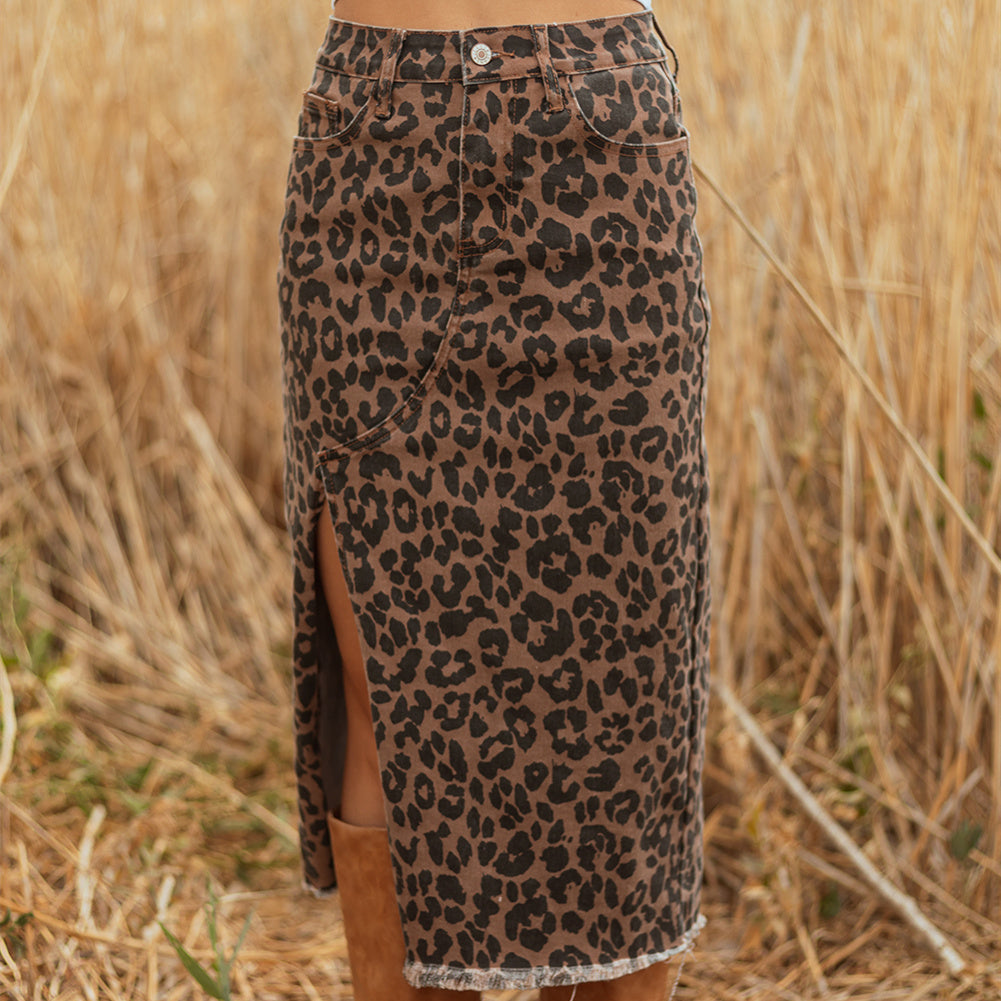 Falda “Wild Denim” animal print con abertura frontal - Lovelys