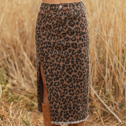 Falda “Wild Denim” animal print con abertura frontal - Lovelys