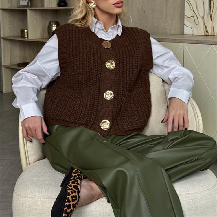 Chaleco de punto grueso con botones dorados - Lovelys