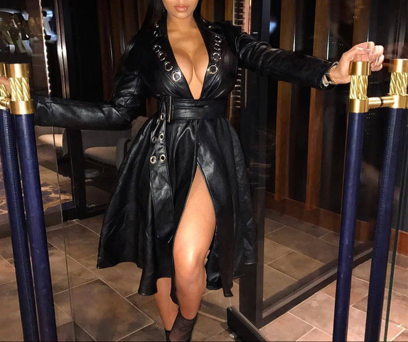 Chaqueta de cuero con cinturón - Lovelys