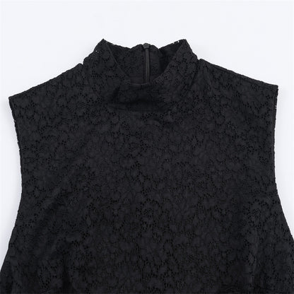 Vestido “Black Ruffle” | Corto sin mangas con encaje y volante satinado - Lovelys