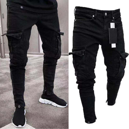 Pantalón “Urban Cargo” | Vaquero negro slim con bolsillos laterales y detalles biker - Lovelys