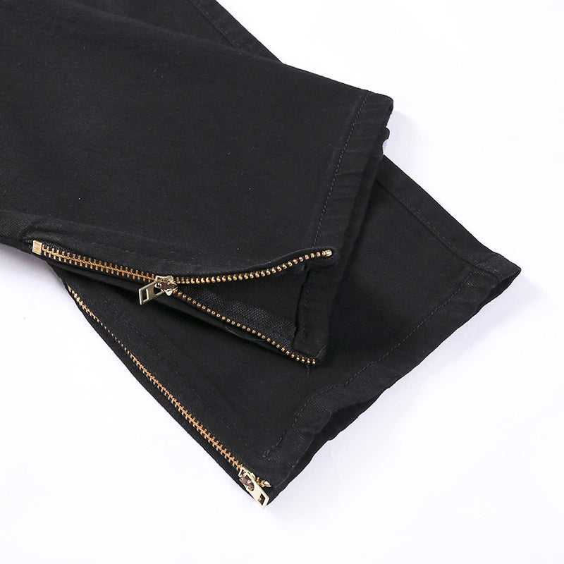 Pantalón “Urban Cargo” | Vaquero negro slim con bolsillos laterales y detalles biker - Lovelys
