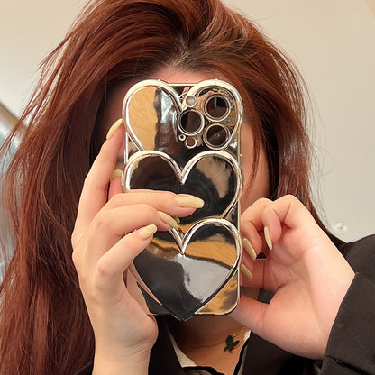 Funda Mirror Hearts – Edición Luxe con Asa de Perlas Metálicas