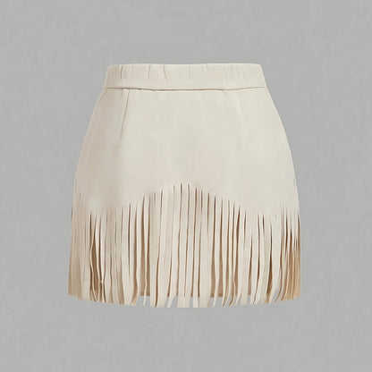 Falda Mini con Flecos – Estilo Western, Corte en A y Botones Decorativos