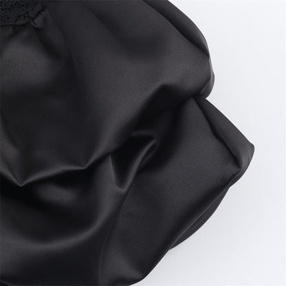 Vestido “Black Ruffle” | Corto sin mangas con encaje y volante satinado - Lovelys