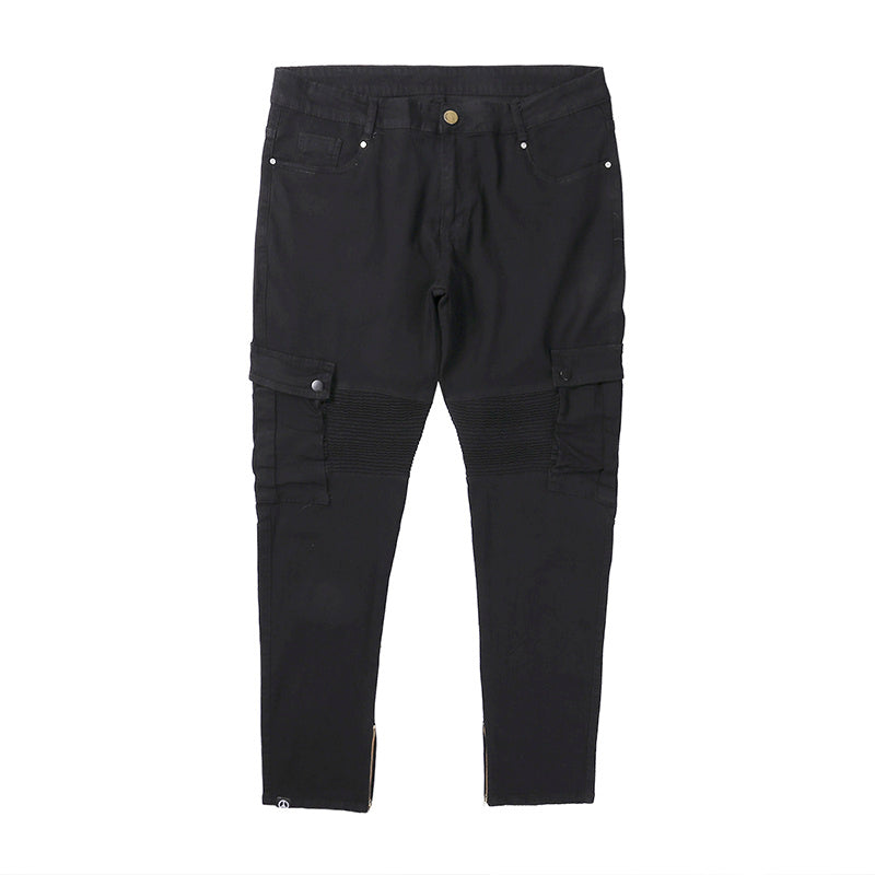 Pantalón “Urban Cargo” | Vaquero negro slim con bolsillos laterales y detalles biker - Lovelys