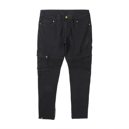 Pantalón “Urban Cargo” | Vaquero negro slim con bolsillos laterales y detalles biker - Lovelys