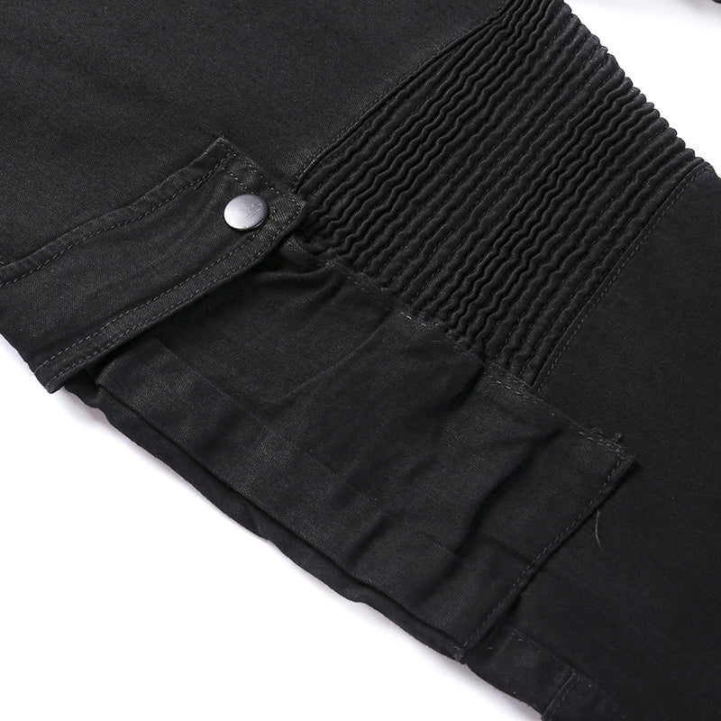 Pantalón “Urban Cargo” | Vaquero negro slim con bolsillos laterales y detalles biker - Lovelys