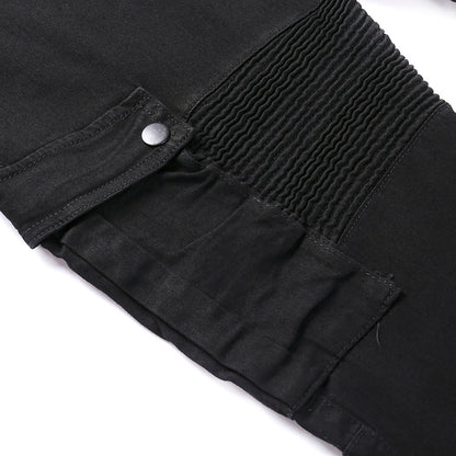 Pantalón “Urban Cargo” | Vaquero negro slim con bolsillos laterales y detalles biker - Lovelys