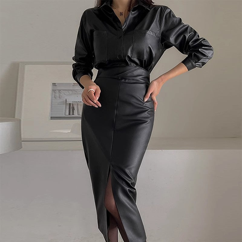 Falda de cuero cintura alta - Lovelys