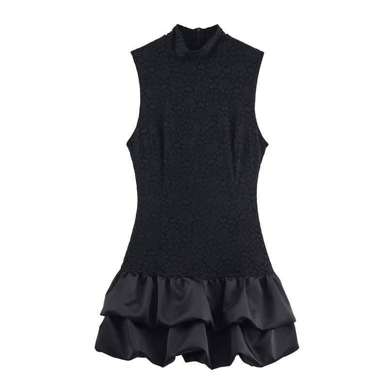 Vestido “Black Ruffle” | Corto sin mangas con encaje y volante satinado - Lovelys