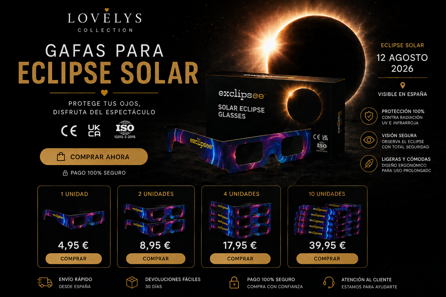 Pack 4 Gafas Eclipse Solar Certificadas