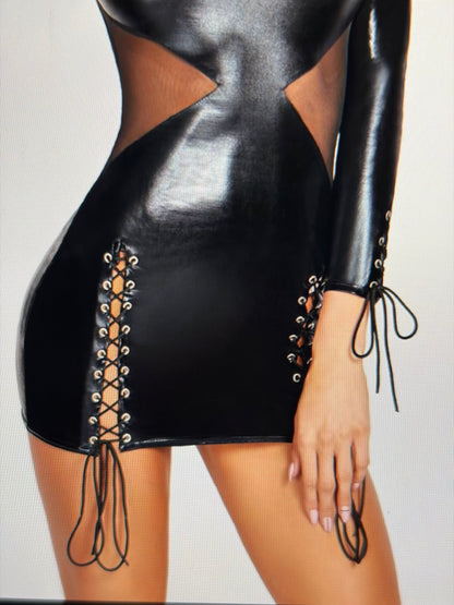 black wetlook chemise D186 - 4XL