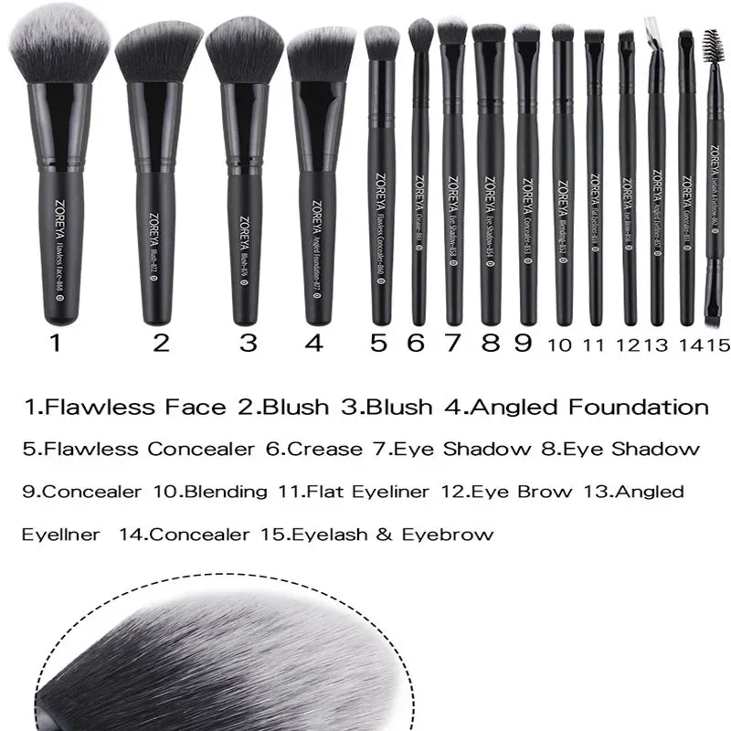 Juego de brochas de maquillaje profesionales de 15 piezas. - Lovelys