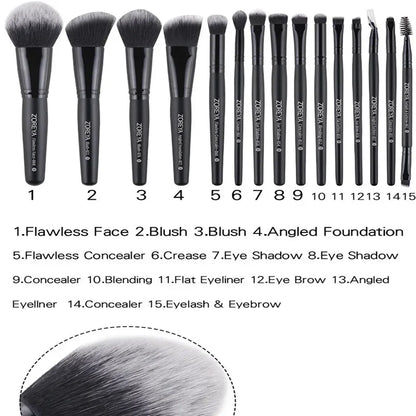 Juego de brochas de maquillaje profesionales de 15 piezas. - Lovelys