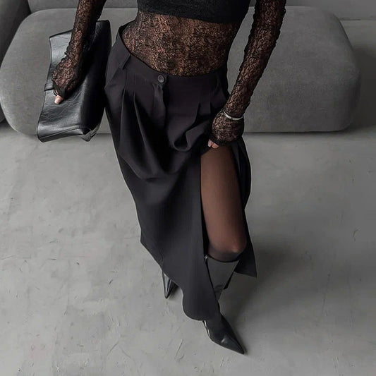 Falda Midi Negra con Abertura – Elegante, Sofisticada y Súper Favorecedora