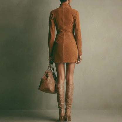 Vestido “Camel Luxe” efecto ante con cremallera frontal - Lovelys