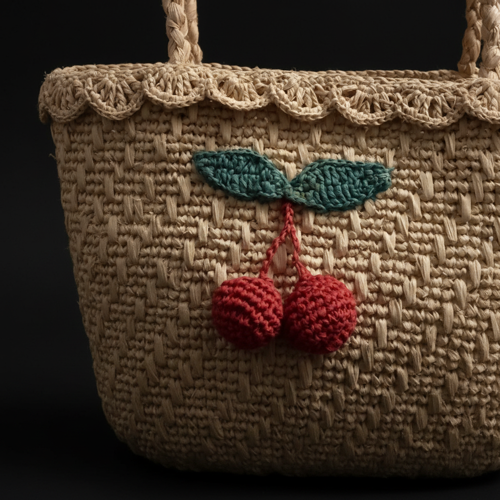 Bolso Cerise – detalle cerezas fondo negro