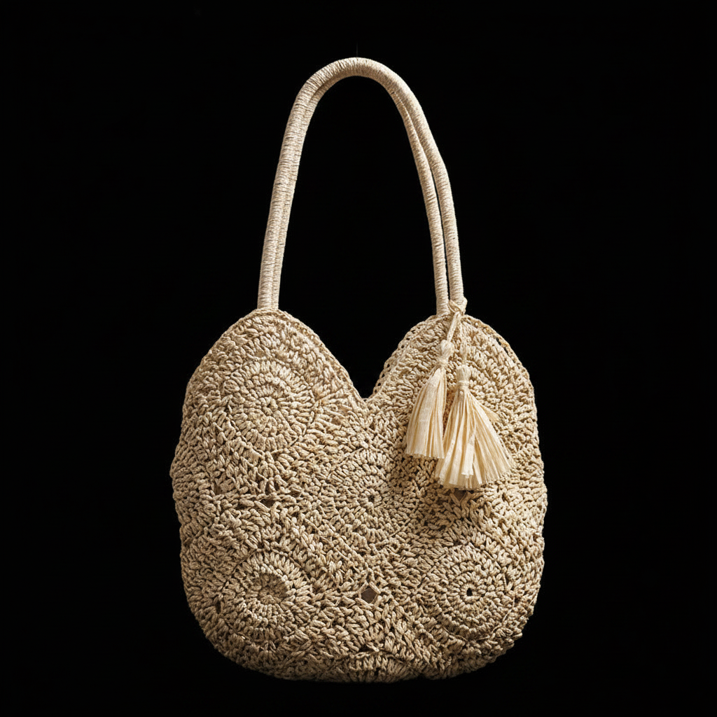 Bolso Rafia Flecos fondo negro