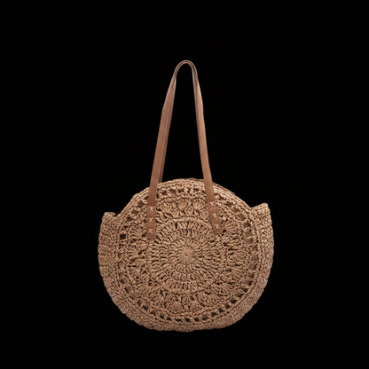 Bolso Redondo Rafia Café fondo negro