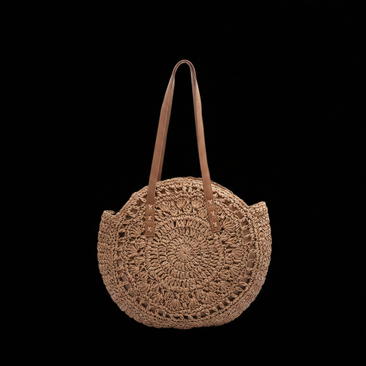 Bolso Redondo Rafia Café fondo negro