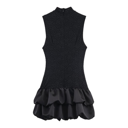 Vestido “Black Ruffle” | Corto sin mangas con encaje y volante satinado - Lovelys