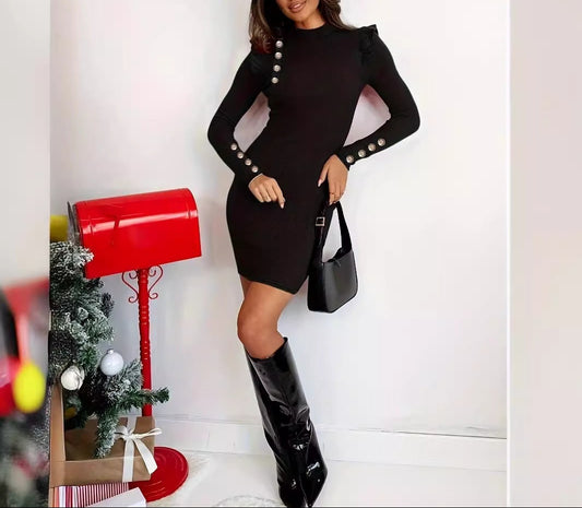 Vestido “Black Classy” con botones decorativos - Lovelys