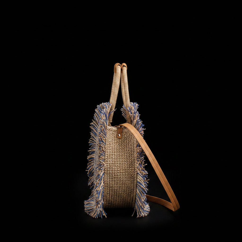 Bolso Rafia Vista Lateral Fondo Negro