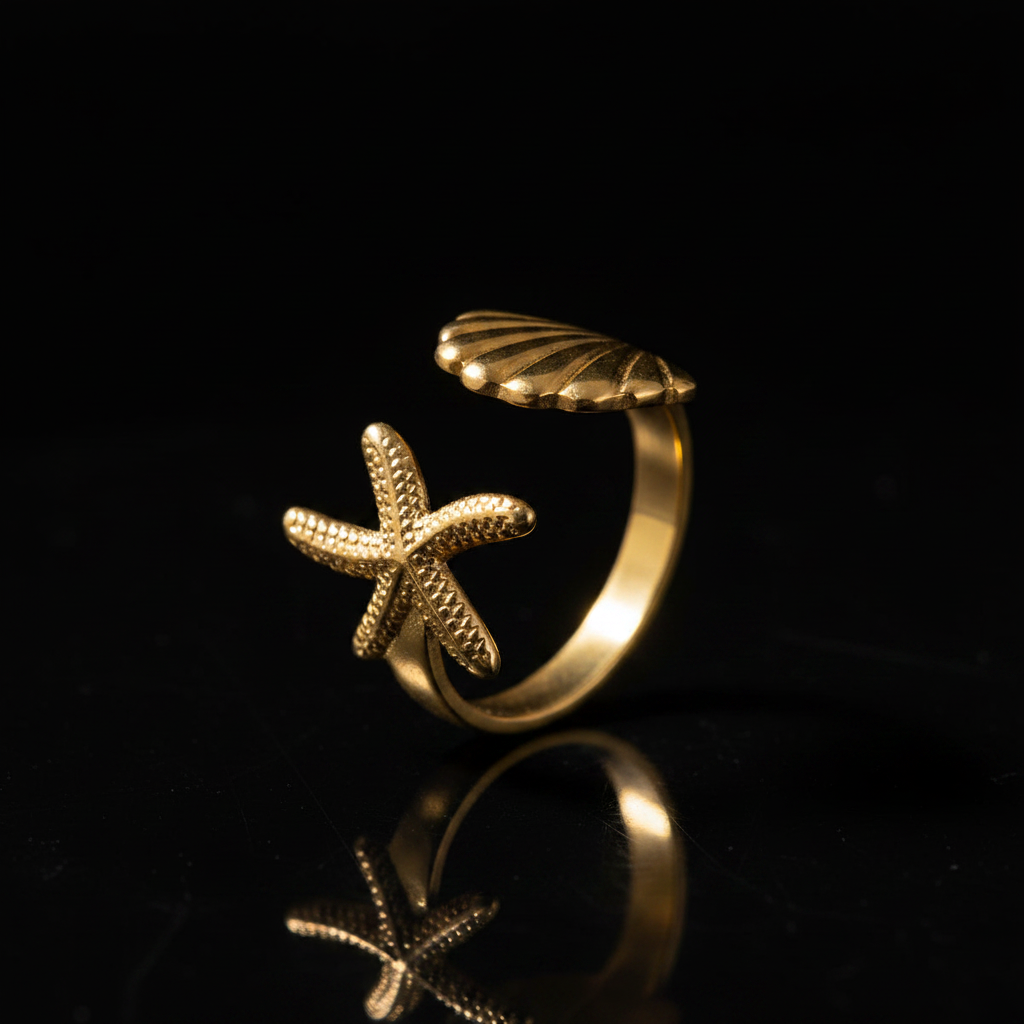 Anillo Estrella Marina detalle fondo negro Lovelys