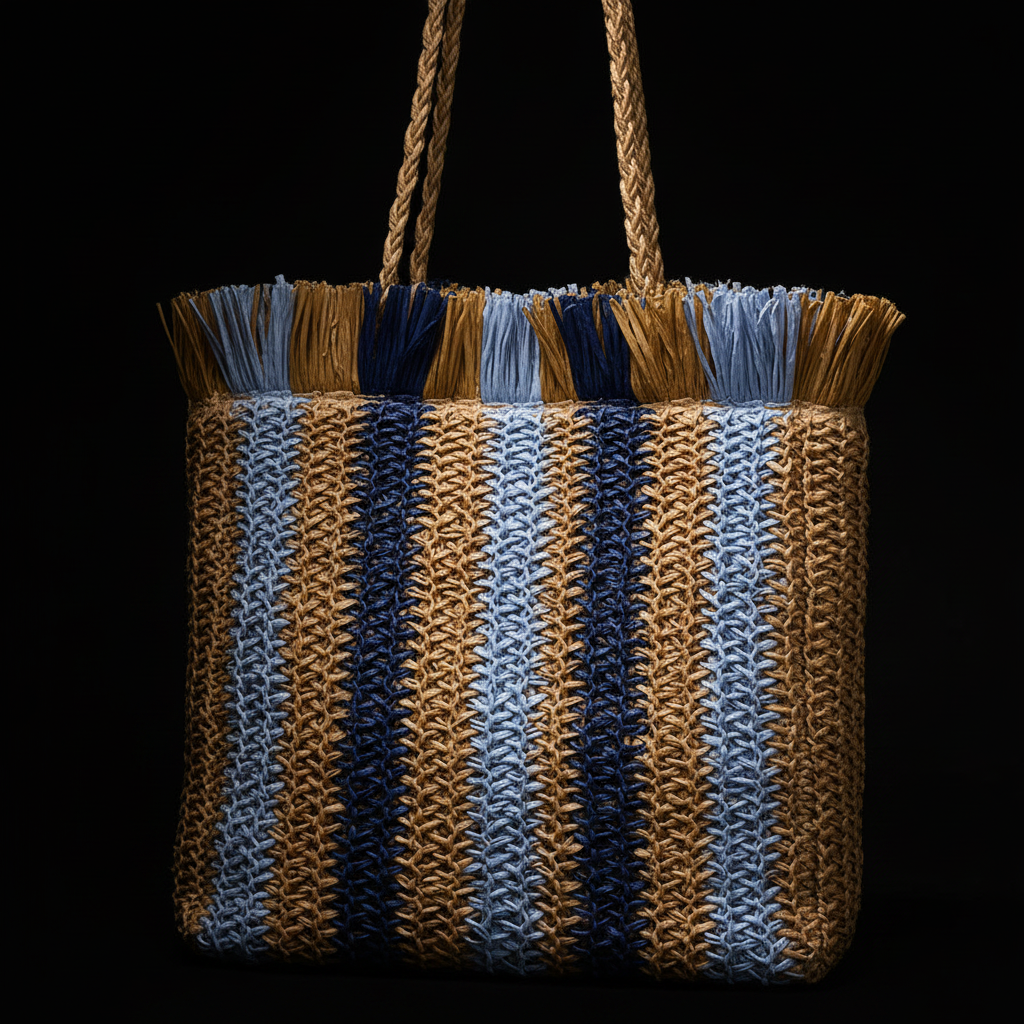 Bolso Mykonos detalle flecos fondo negro