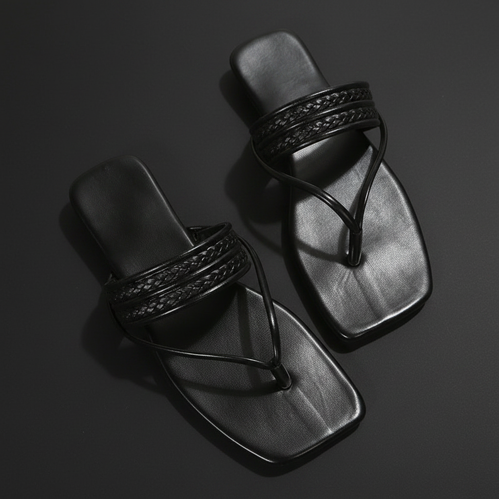 Sandalia negra flat lay