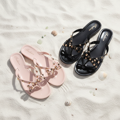 Sandalias flat lay arena